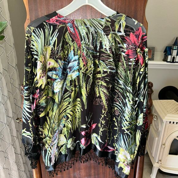 Aris A women Silk Velvet Burnout Floral Tropical Print beaded cardigan one size - Picture 12 of 12